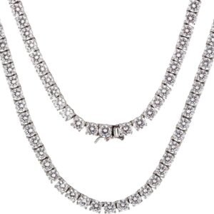 Moissanite tennis necklace with rhodium plated finish