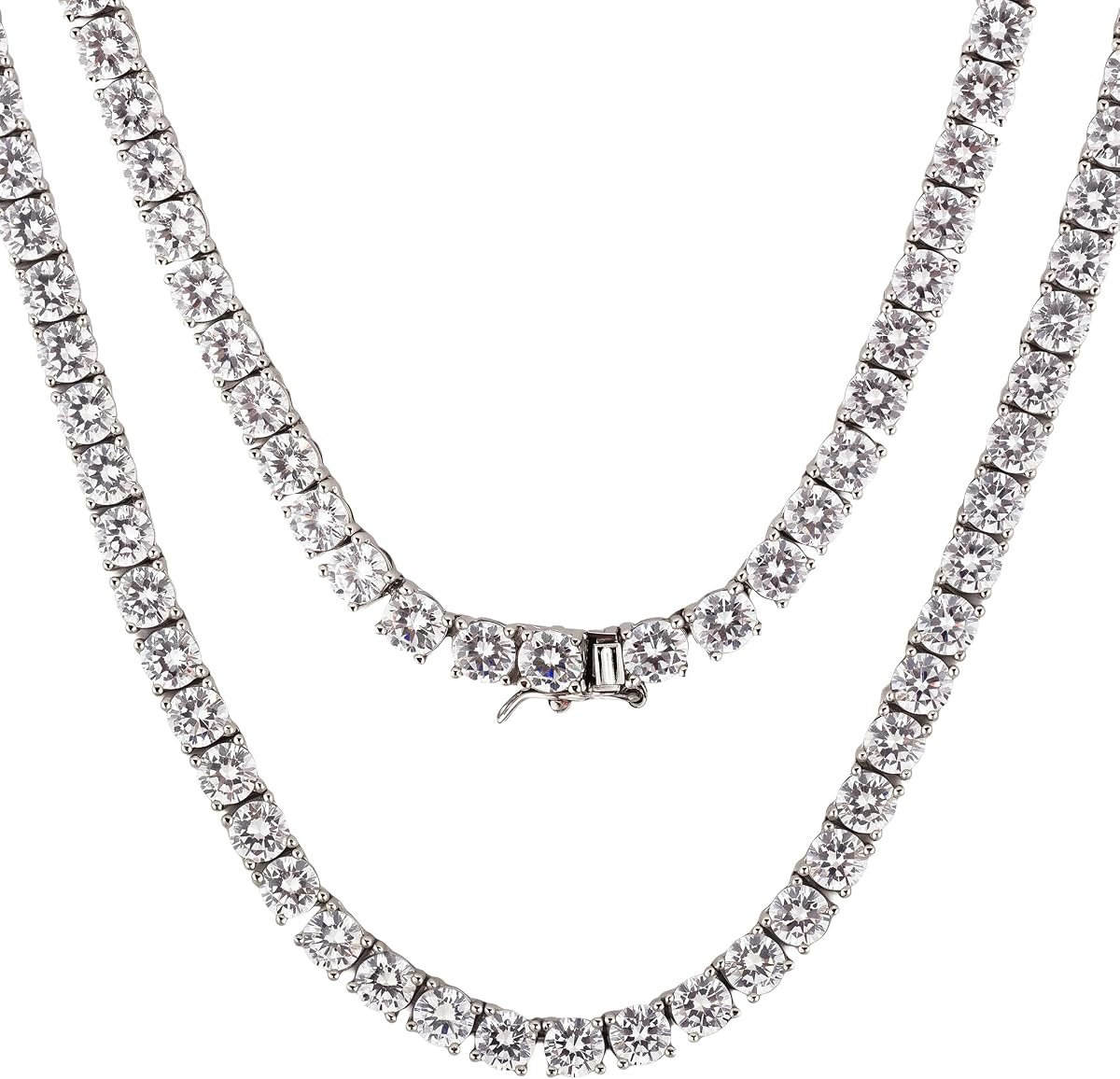Moissanite tennis necklace with rhodium plated finish