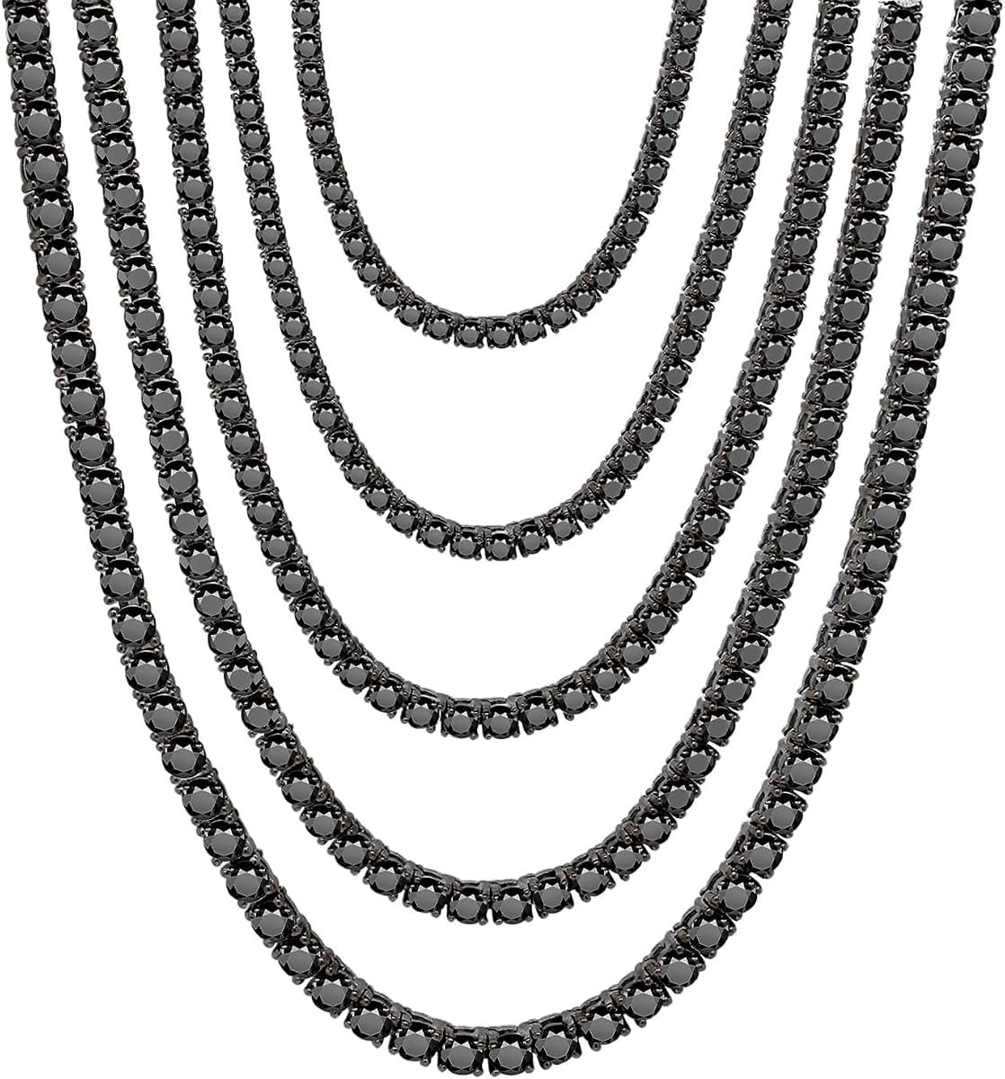 Black moissanite Cuban link chain necklace in stainless steel