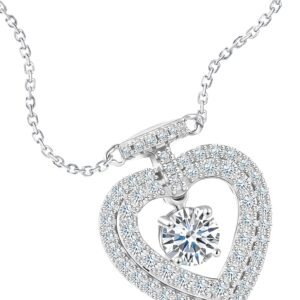 Gugots moissanite halo heart pendant necklace in sterling silver