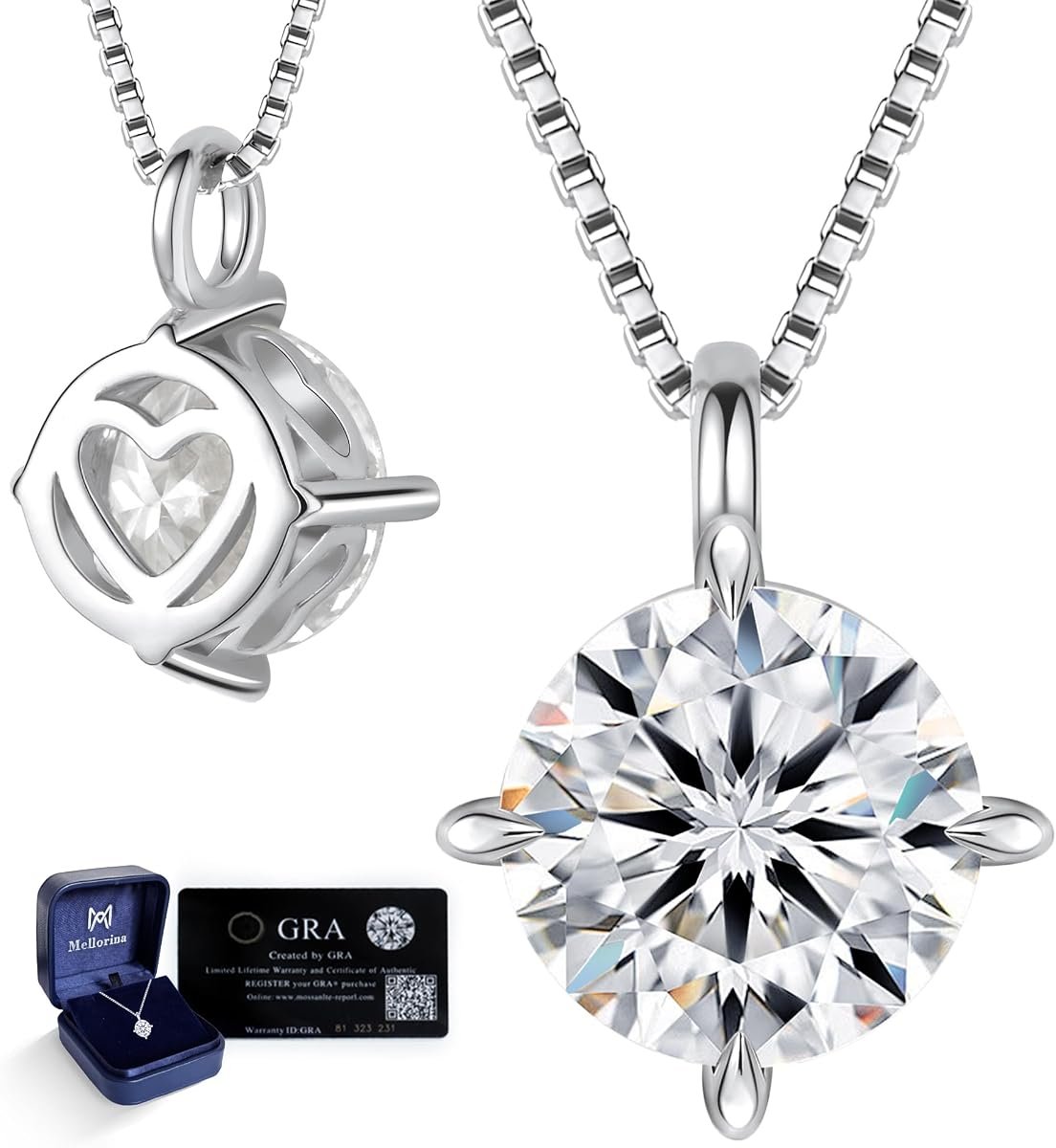 Mellorina dainty moissanite necklace, 1-3 ct solitaire pendant in 925 sterling silver