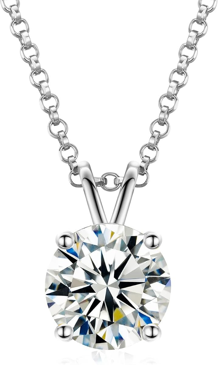 TUHE gold vermeil moissanite necklace, round solitaire pendant on 925 sterling silver