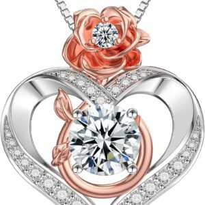 Moissanite rose heart necklace in sterling silver