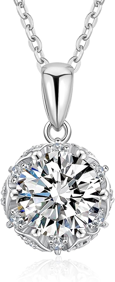 Moissanite rose and thorns pendant necklace in sterling silver