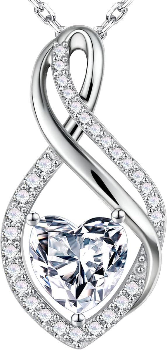 Moissanite heart infinity necklace pendant in sterling silver