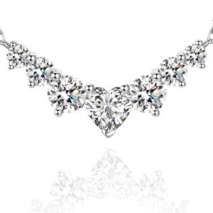 Moissanite heart cluster necklace with seven stone pendant