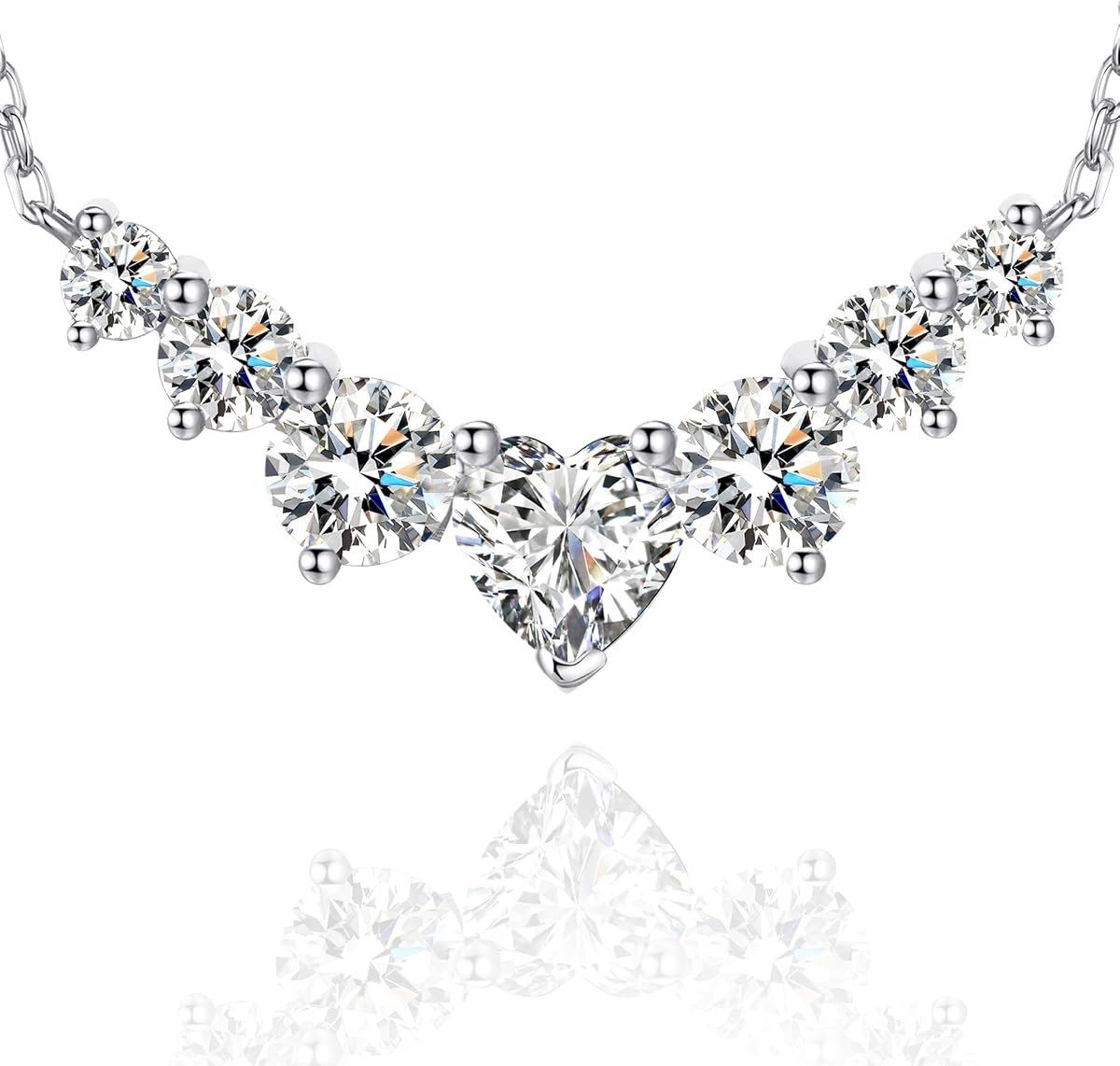 Moissanite heart cluster necklace with seven stone pendant