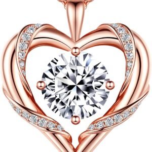 Rhodium plated heart necklace with moissanite stone in sterling silver