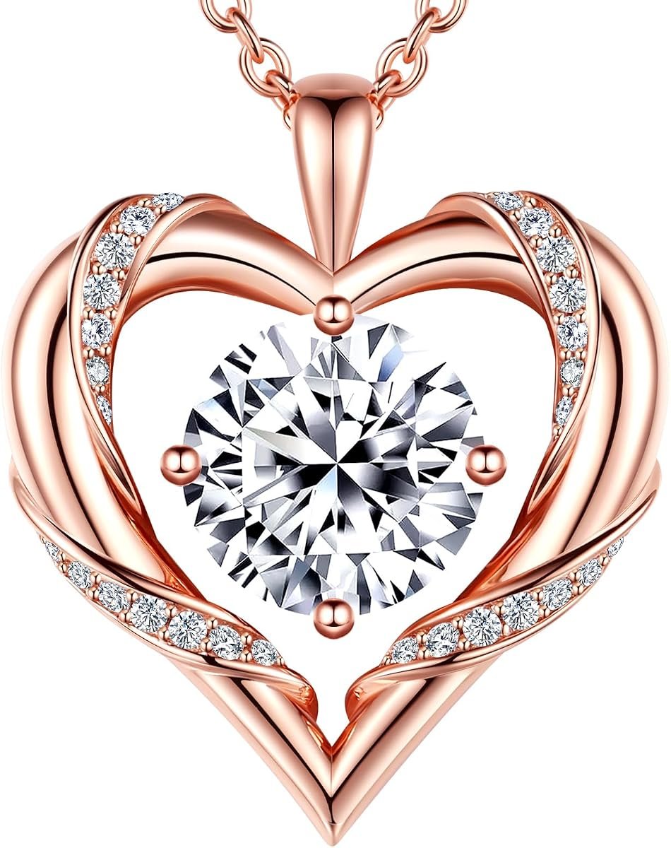 Rhodium plated heart necklace with moissanite stone in sterling silver