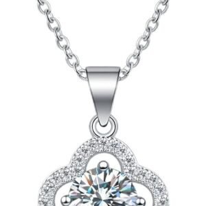 Moissanite four leaf clover pendant necklace in sterling silver
