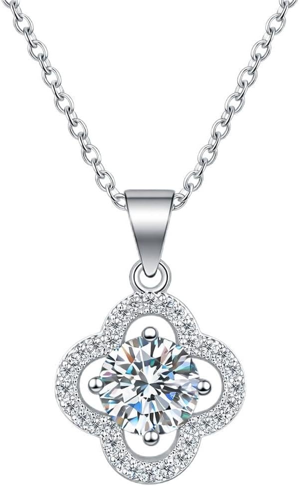 Moissanite four leaf clover pendant necklace in sterling silver