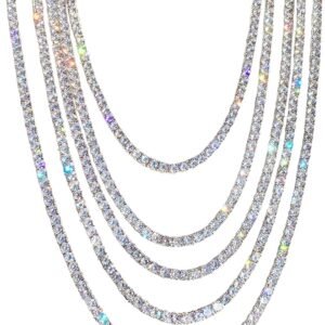 Moissanite tennis necklace round cut stones in sterling silver