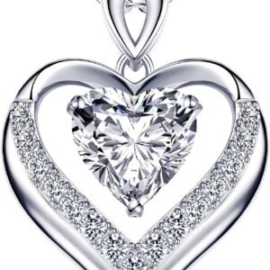 Moissanite double heart pendant necklace 2 carat in gold plated silver