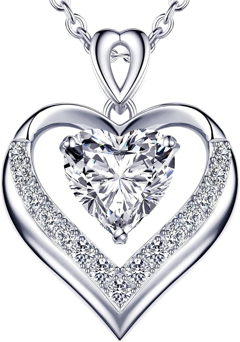 Moissanite double heart pendant necklace 2 carat in gold plated silver