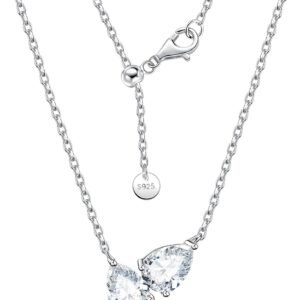 Moissanite double pear necklace pendant in sterling silver