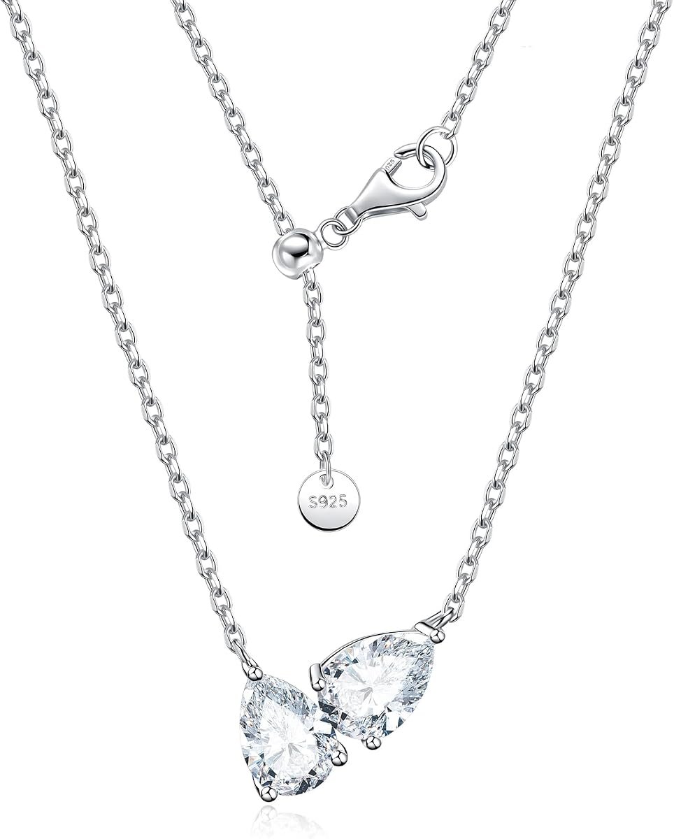 Moissanite double pear necklace pendant in sterling silver