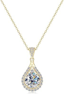 PROSTORY pear shaped moissanite engagement pendant necklace in sterling silver