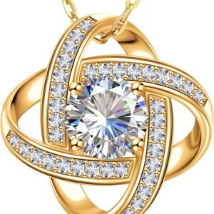 Moissanite entwined knot necklace in gold plated silver