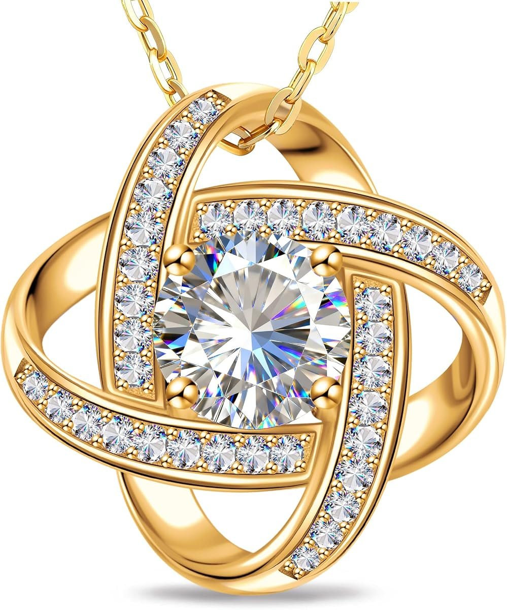 Moissanite entwined knot necklace in gold plated silver