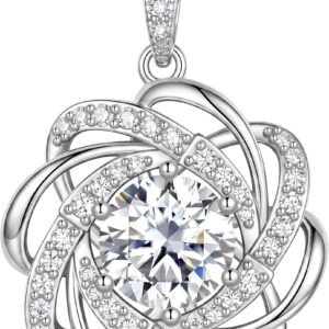 Moissanite floral swirl pendant necklace with halo setting