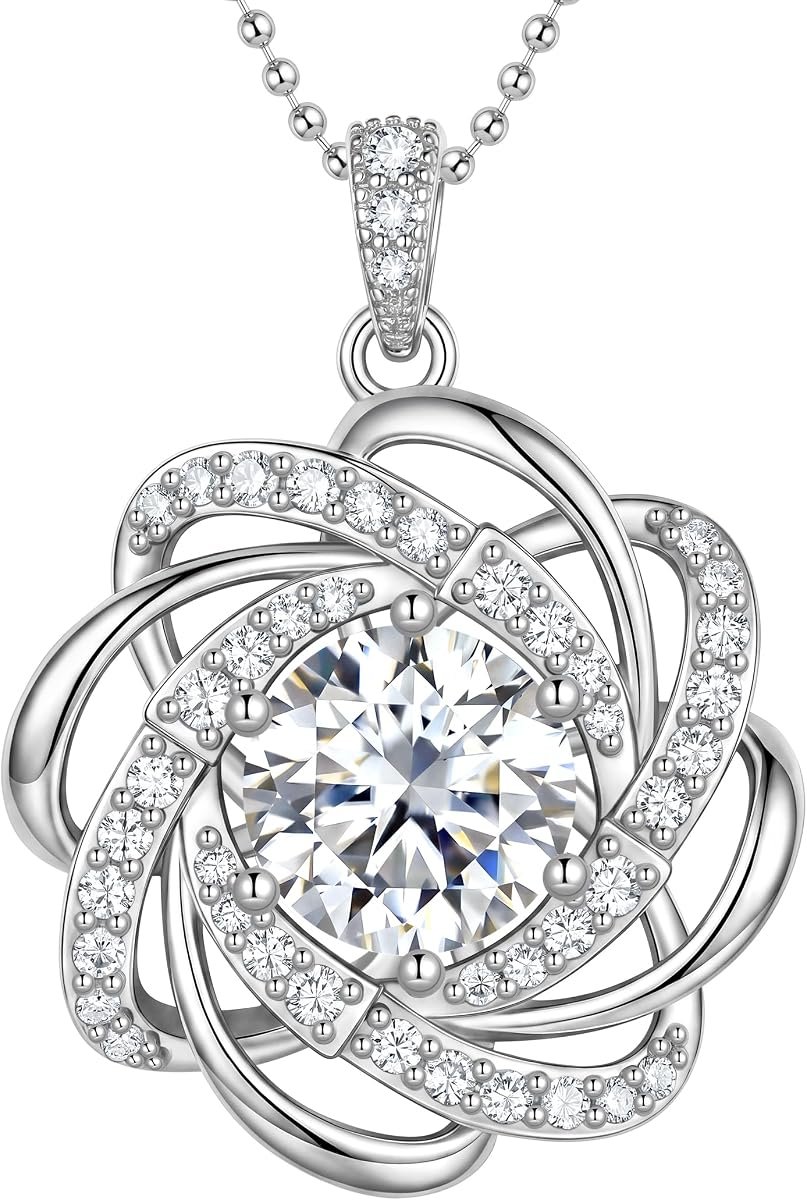 Moissanite floral swirl pendant necklace with halo setting