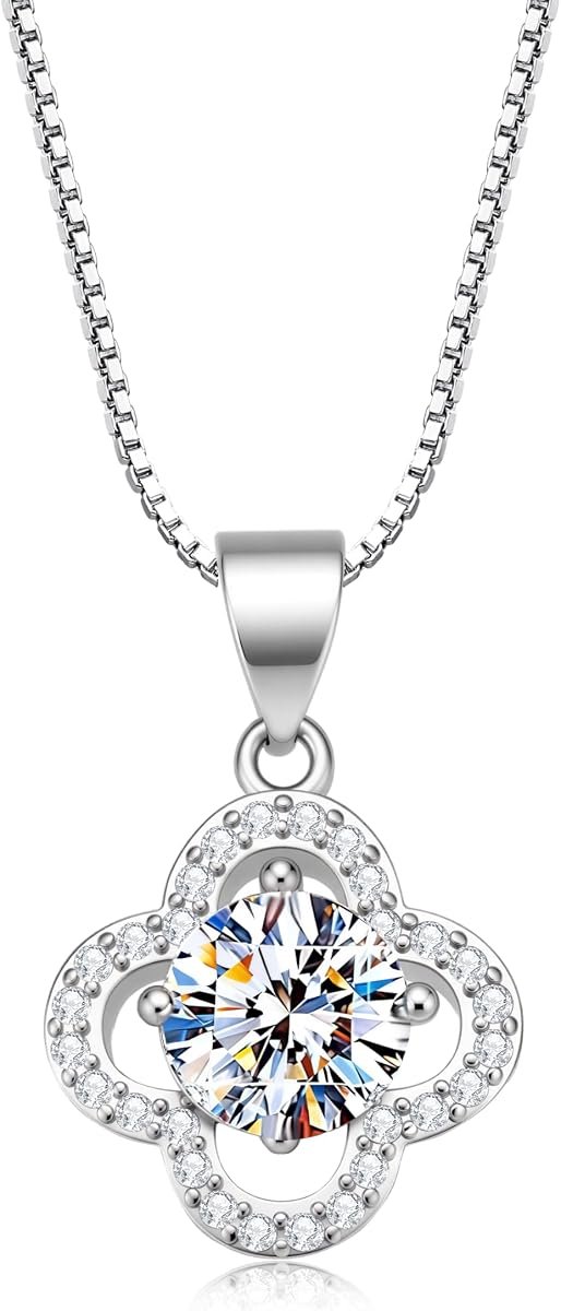 Moissanite four leaf clover necklace in white gold
