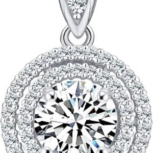 Moissanite halo necklace pendant in 18K gold vermeil sterling silver