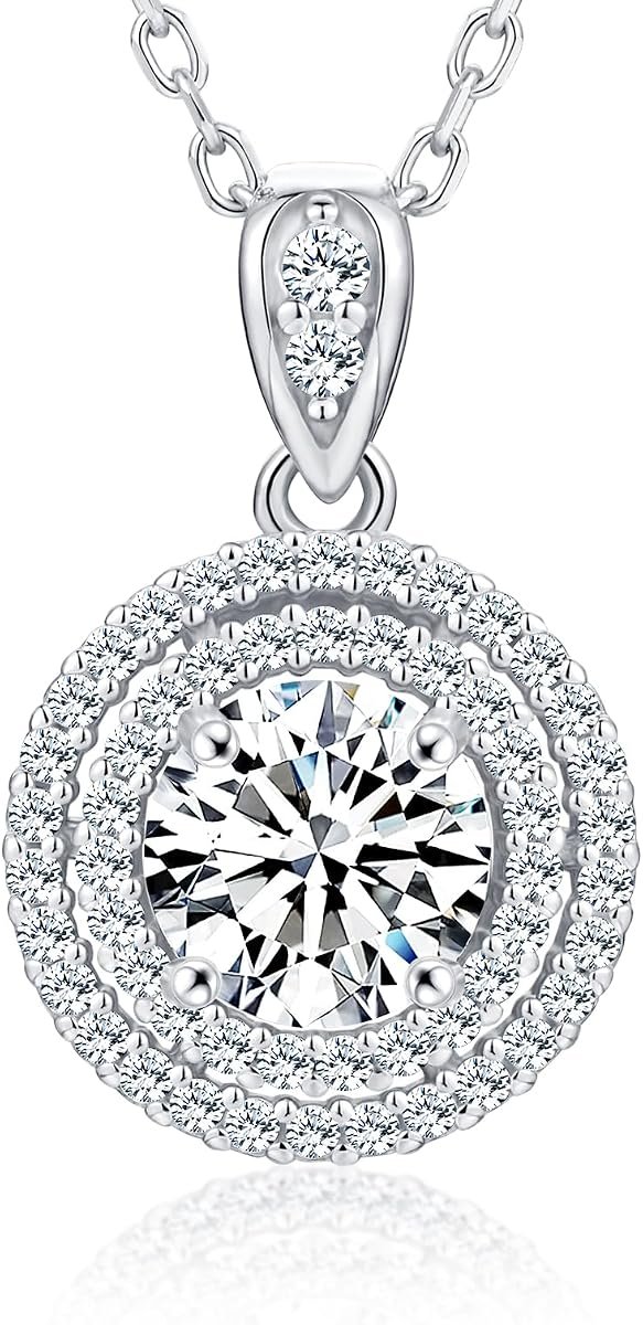 Moissanite halo necklace pendant in 18K gold vermeil sterling silver