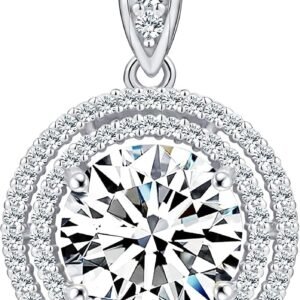 Moissanite halo necklace in 18K gold vermeil