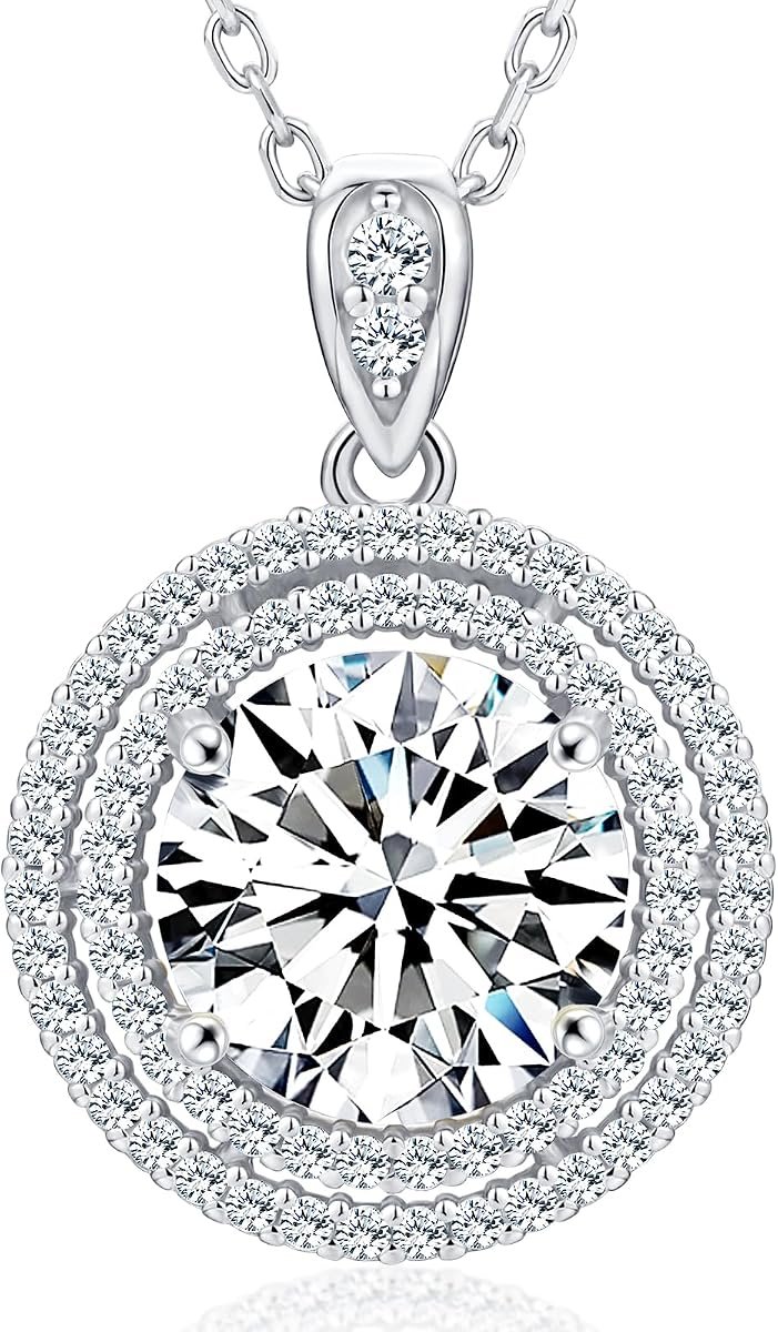 Moissanite halo necklace in 18K gold vermeil