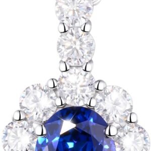 Moissanite halo necklace with lab grown blue sapphire in sterling silver