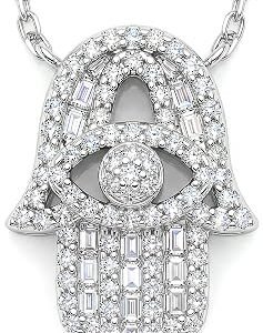 Moissanite Hamsa hand pendant necklace in sterling silver