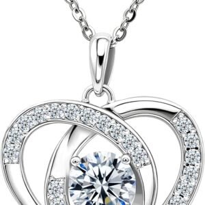 Moissanite heart halo necklace with dancing stone and bead chain