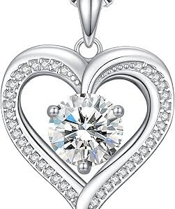 DALOJOE moissanite heart pendant necklace in rhodium-plated sterling silver