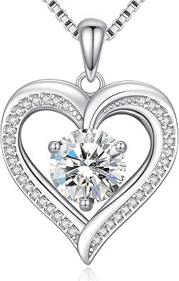 DALOJOE moissanite heart pendant necklace in rhodium-plated sterling silver