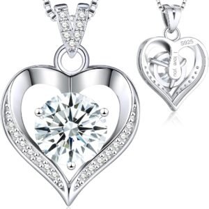 Moissanite heart necklace engraved with I love you in sterling silver