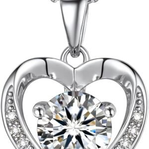 Moissanite heart pendant necklace 1 carat in sterling silver