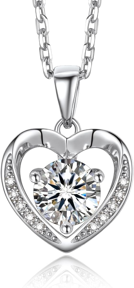 Moissanite heart pendant necklace 1 carat in sterling silver