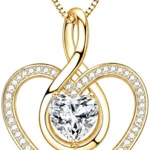 Moissanite infinity heart necklace pendant in gold-plated sterling silver