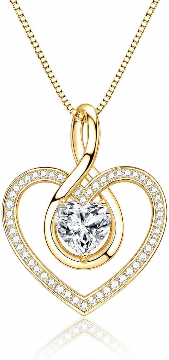 Moissanite infinity heart necklace pendant in gold-plated sterling silver