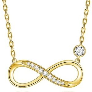 Moissanite infinity necklace with Moebius eternity circle pendant in gold-plated sterling silver