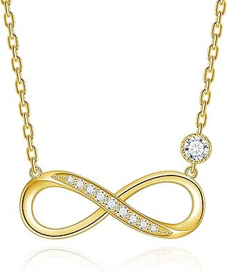 Moissanite infinity necklace with Moebius eternity circle pendant in gold-plated sterling silver