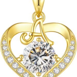 CDE moissanite initial heart necklace in 18K gold plated sterling silver