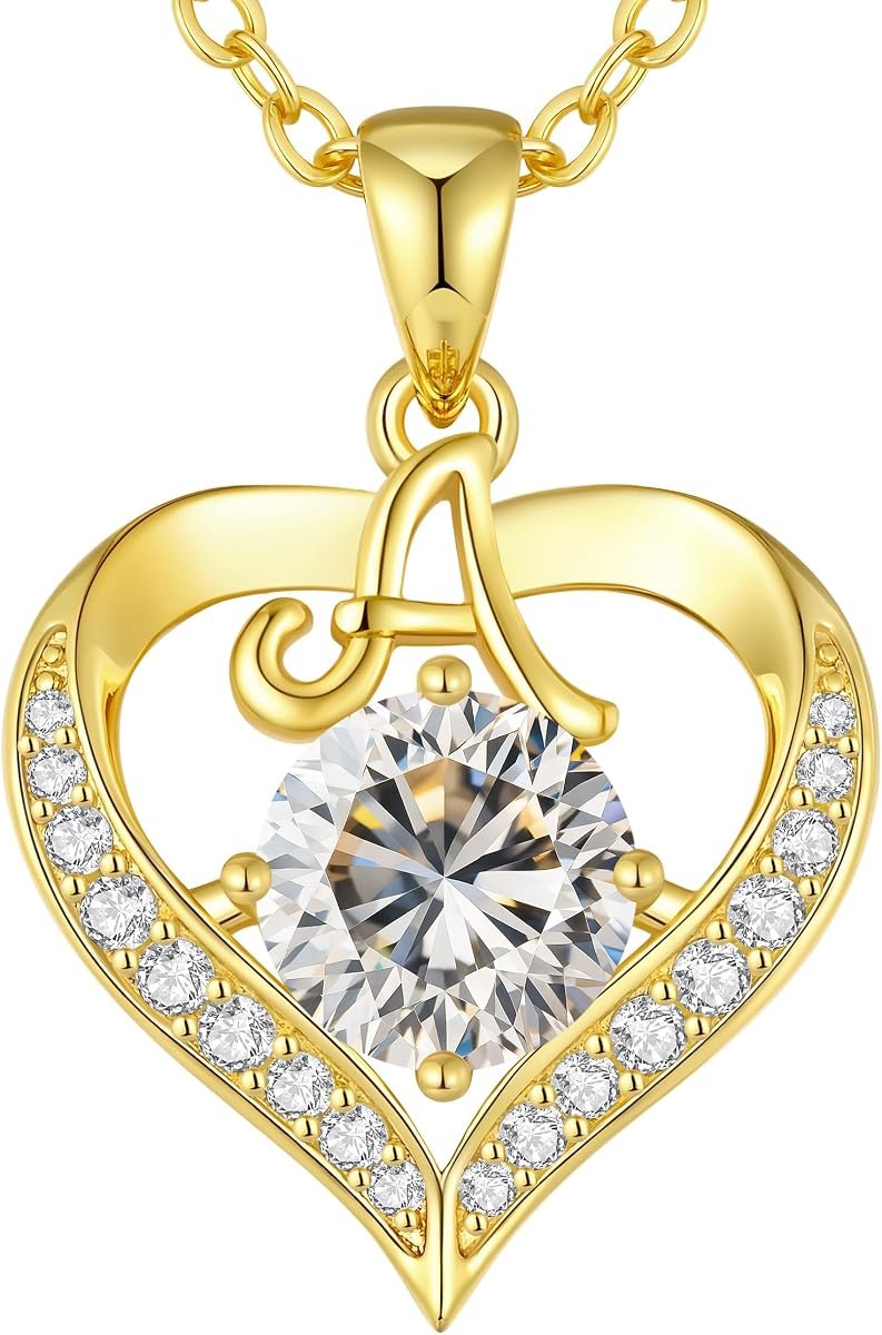CDE moissanite initial heart necklace in 18K gold plated sterling silver