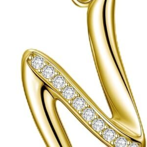 Moissanite initial letter necklace pendant with birthstone in gold