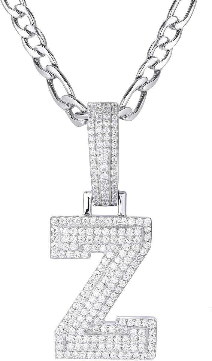 Moissanite initial necklace 3D iced out letter pendant in sterling silver