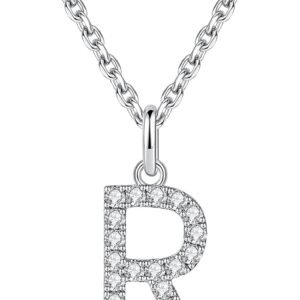 Moissanite initial letter necklace in 18K white gold plated silver