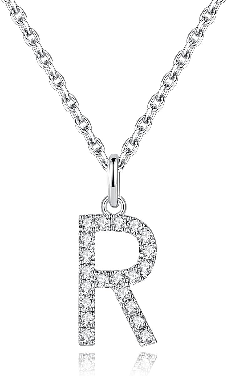 Moissanite initial letter necklace in 18K white gold plated silver