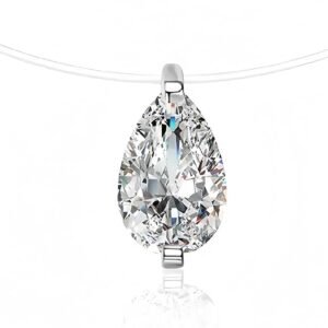 Moissanite pear cut necklace on invisible chain floating pendant