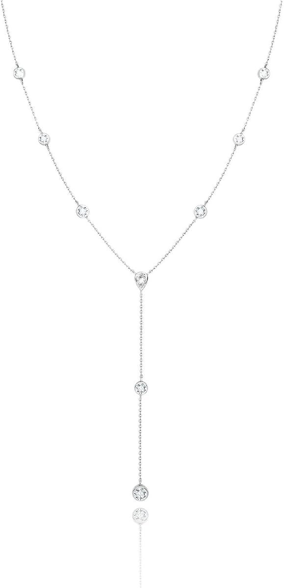 Moissanite lariat Y necklace with teardrop pendant